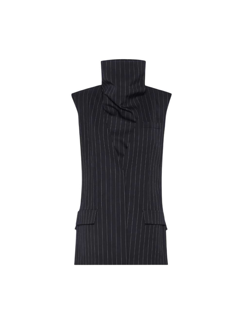Sportmax Women Pinstriped Wool Sleeveless Jacket - Black