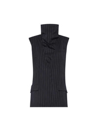 Sportmax Women Pinstriped Wool Sleeveless Jacket - Black