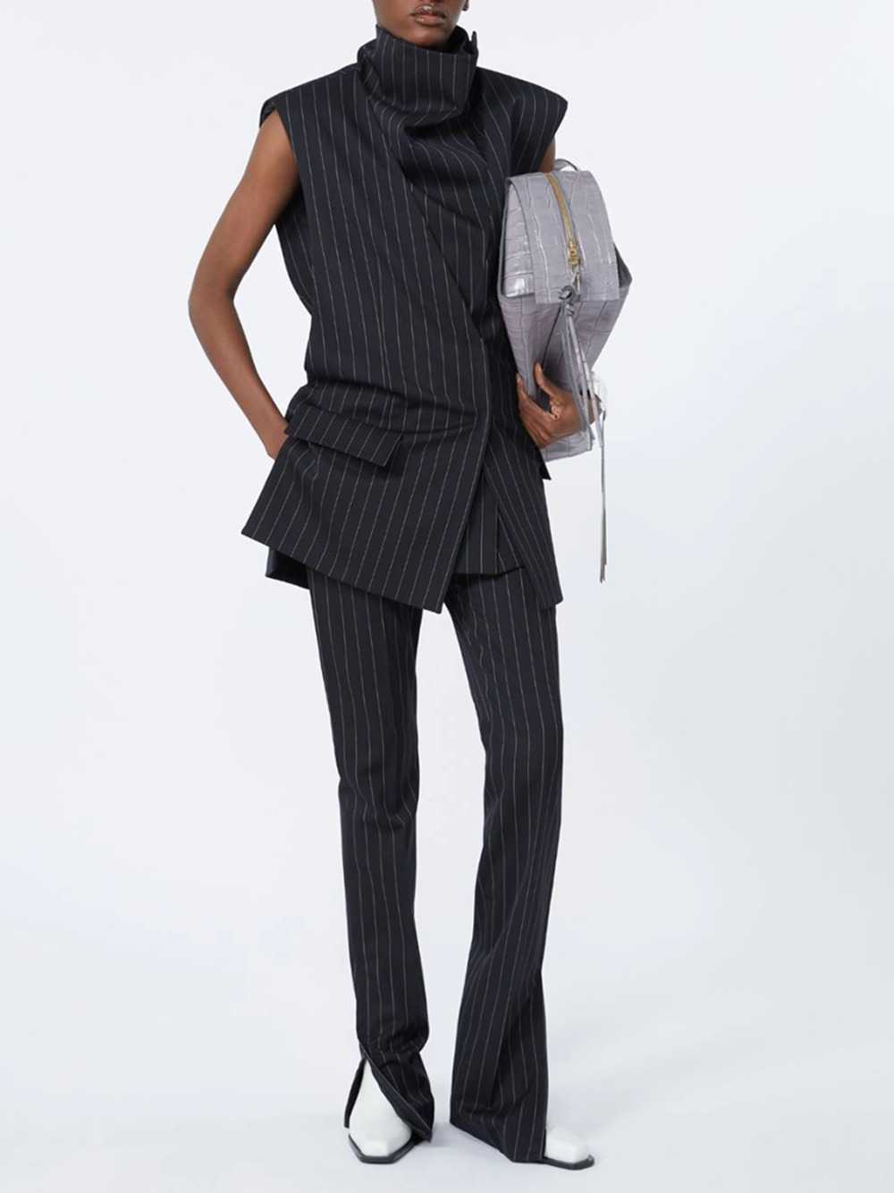 Sportmax Women Pinstriped Wool Sleeveless Jacket - Black
