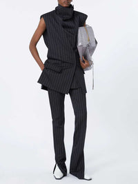 Sportmax Women Pinstriped Wool Sleeveless Jacket - Black