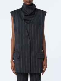 Sportmax Women Pinstriped Wool Sleeveless Jacket - Black