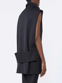 Sportmax Women Pinstriped Wool Sleeveless Jacket - Black