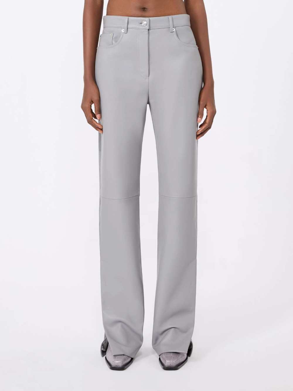 Sportmax Women 5-Pocket Leather And Suede Trousers – Medium Grey