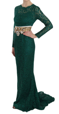Dolce & Gabbana Crystal Gold Belt Lace Sheath Gown Women's Dress