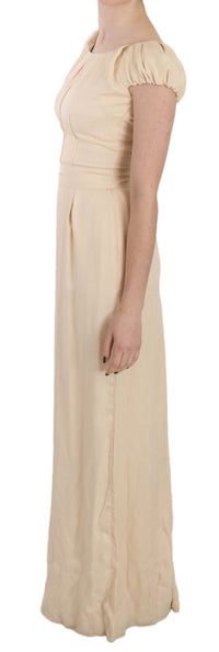 Dolce & Gabbana Beige Silk Column Cap Sleeve Gown Women's Dress