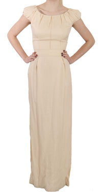Dolce & Gabbana Beige Silk Column Cap Sleeve Gown Women's Dress