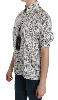 Dolce & Gabbana White Musical Instrument Collared Blouse Women's Shirt