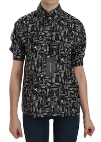 Dolce & Gabbana Black Musical Instrument Collared Blouse Women's Shirt