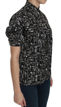 Dolce & Gabbana Black Musical Instrument Collared Blouse Women's Shirt