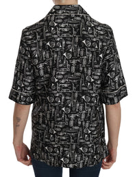 Dolce & Gabbana Black Musical Instrument Print Silk Women's Top