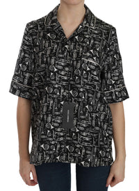 Dolce & Gabbana Black Musical Instrument Print Silk Women's Top