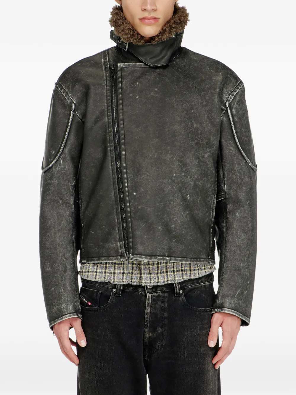 DIESEL Diesel Men Biker Jacket With Detachable Collar