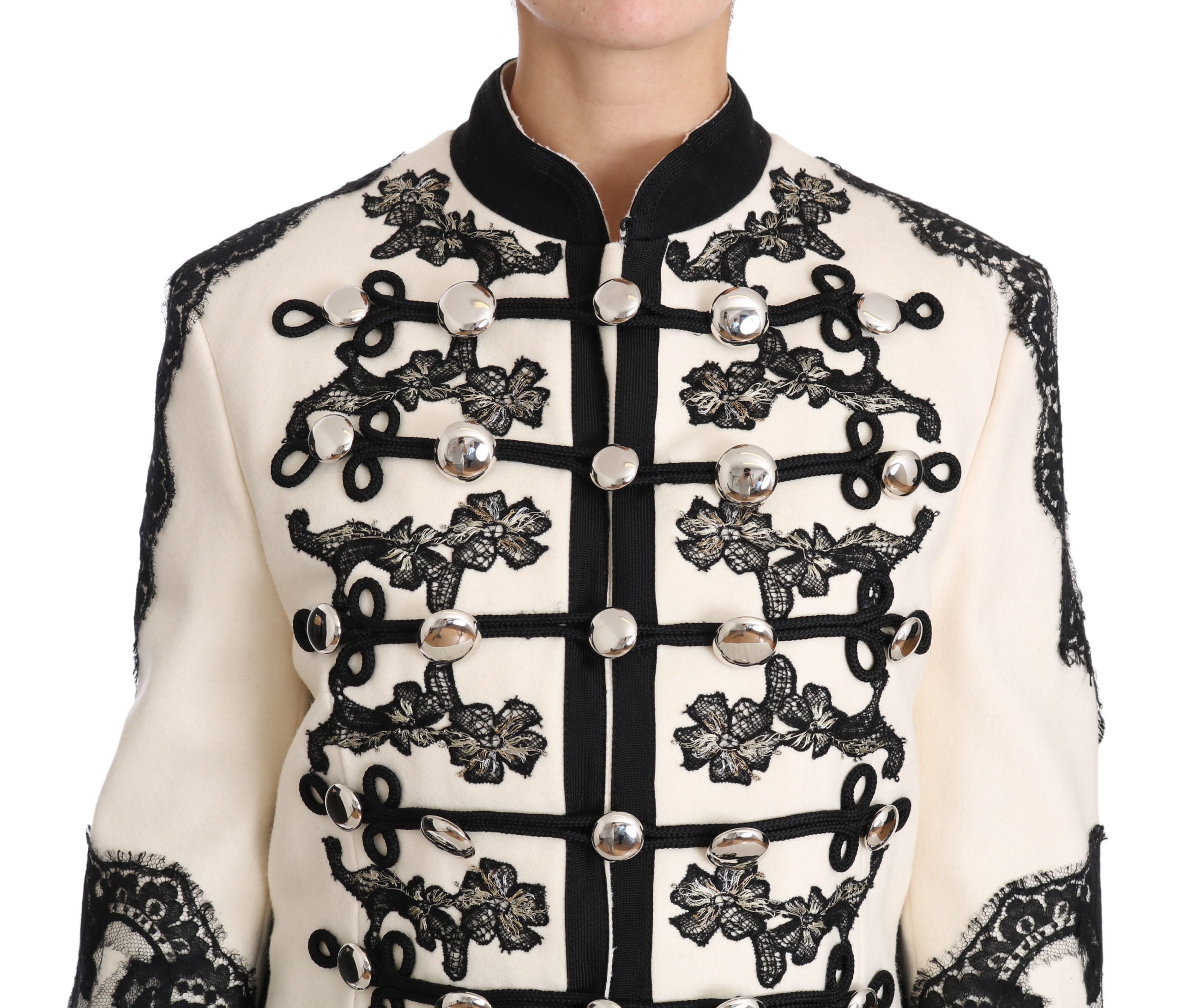 Dolce & Gabbana Dolce & Gabbana White Wool Black Floral Baroque Women's Jacket