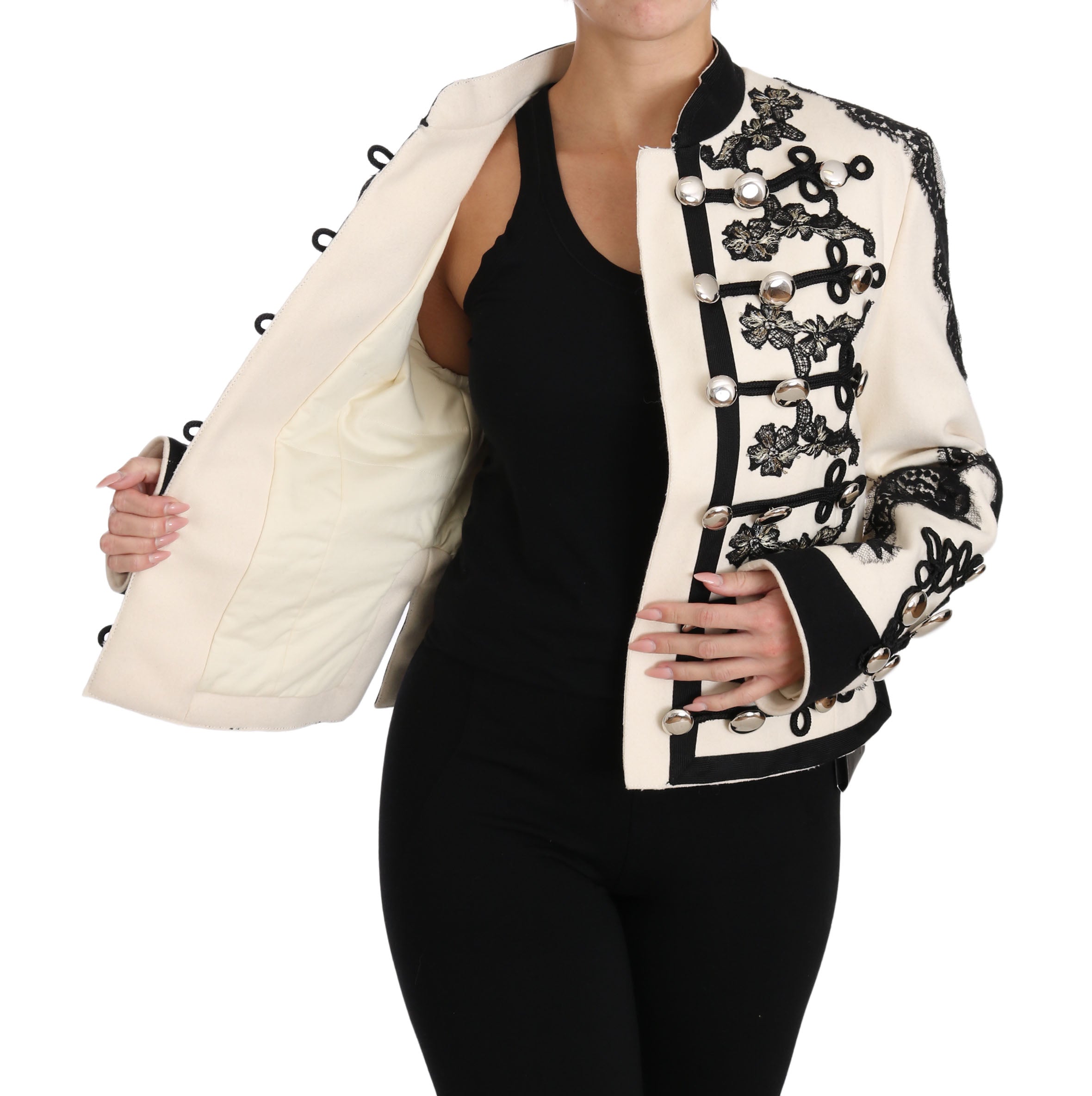Dolce & Gabbana Dolce & Gabbana White Wool Black Floral Baroque Women's Jacket