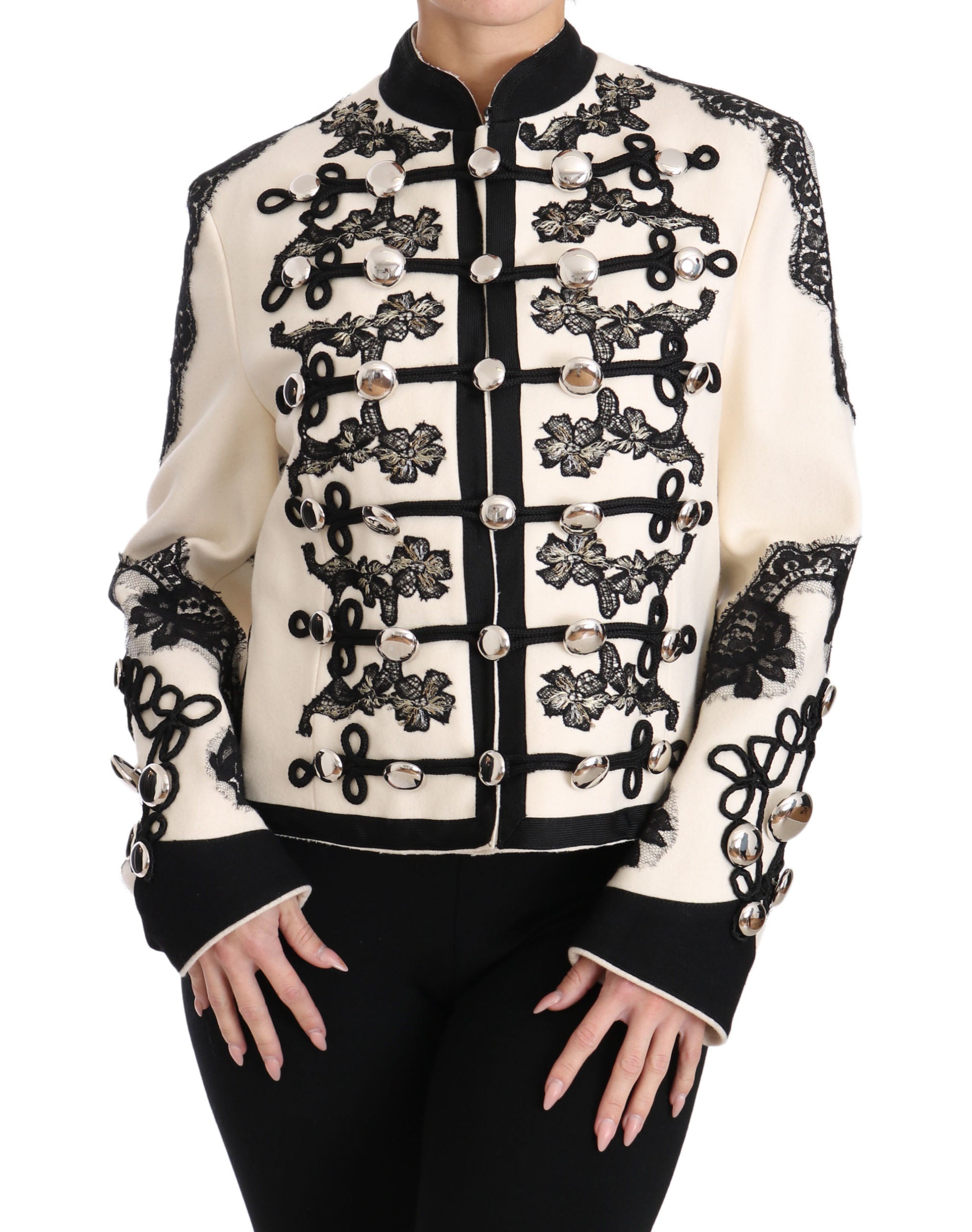 Dolce & Gabbana Dolce & Gabbana White Wool Black Floral Baroque Women's Jacket