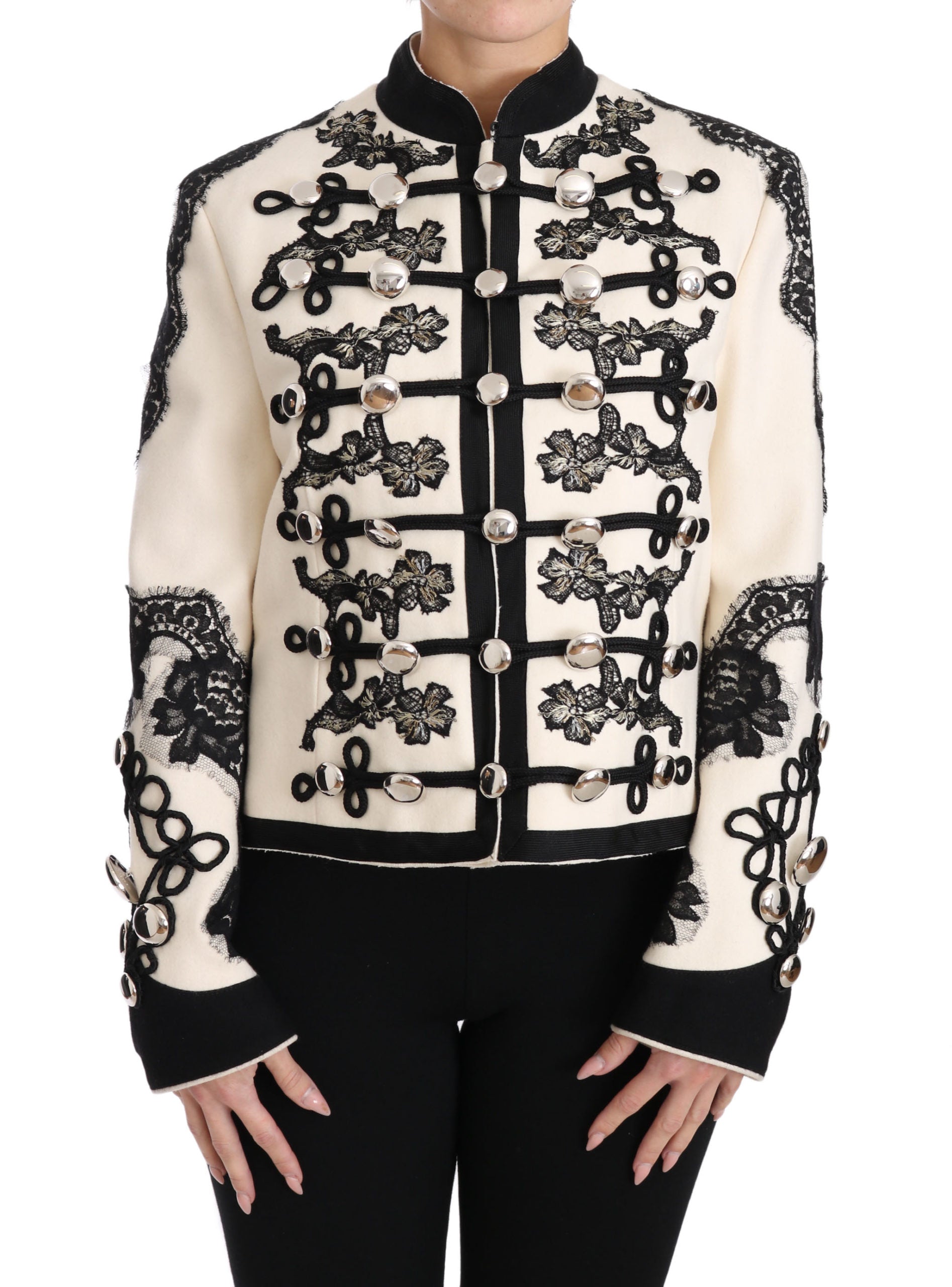 Dolce & Gabbana Dolce & Gabbana White Wool Black Floral Baroque Women's Jacket