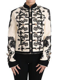 Dolce & Gabbana Dolce & Gabbana White Wool Black Floral Baroque Women's Jacket