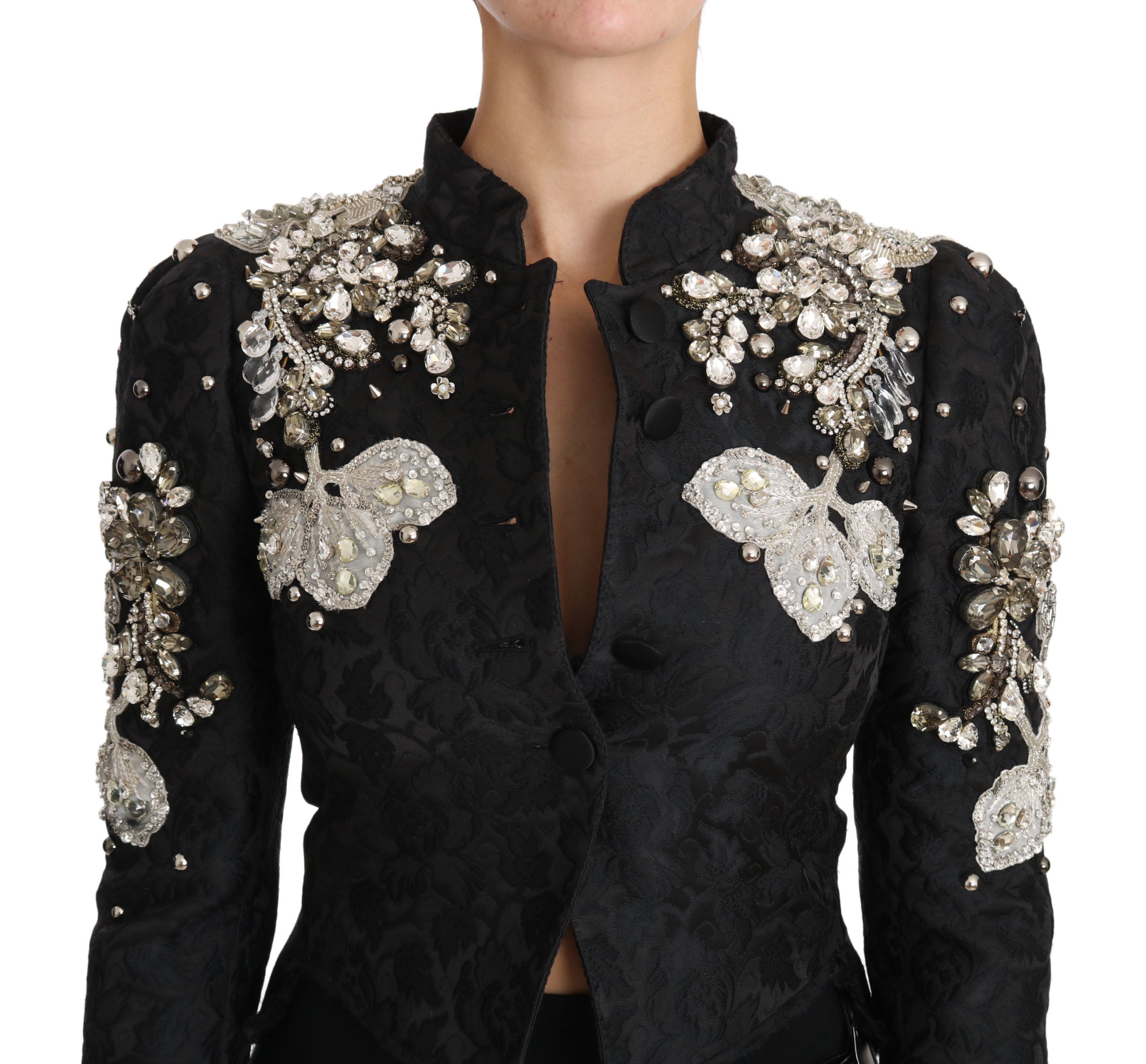 Dolce & Gabbana Dolce & Gabbana Black Jacquard Crystal Floral Women's Jacket