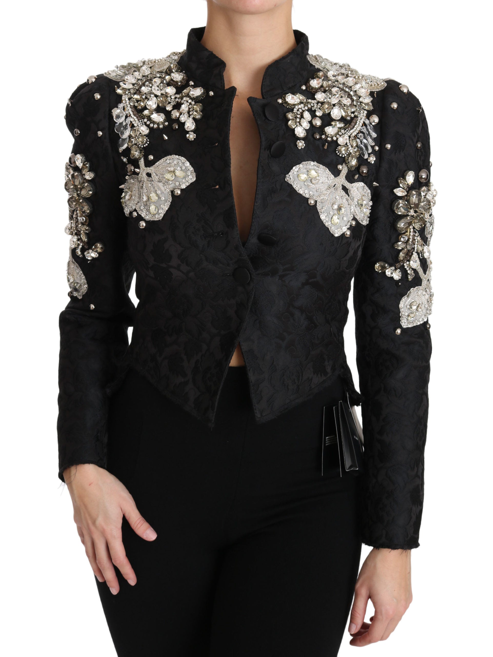 Dolce & Gabbana Dolce & Gabbana Black Jacquard Crystal Floral Women's Jacket