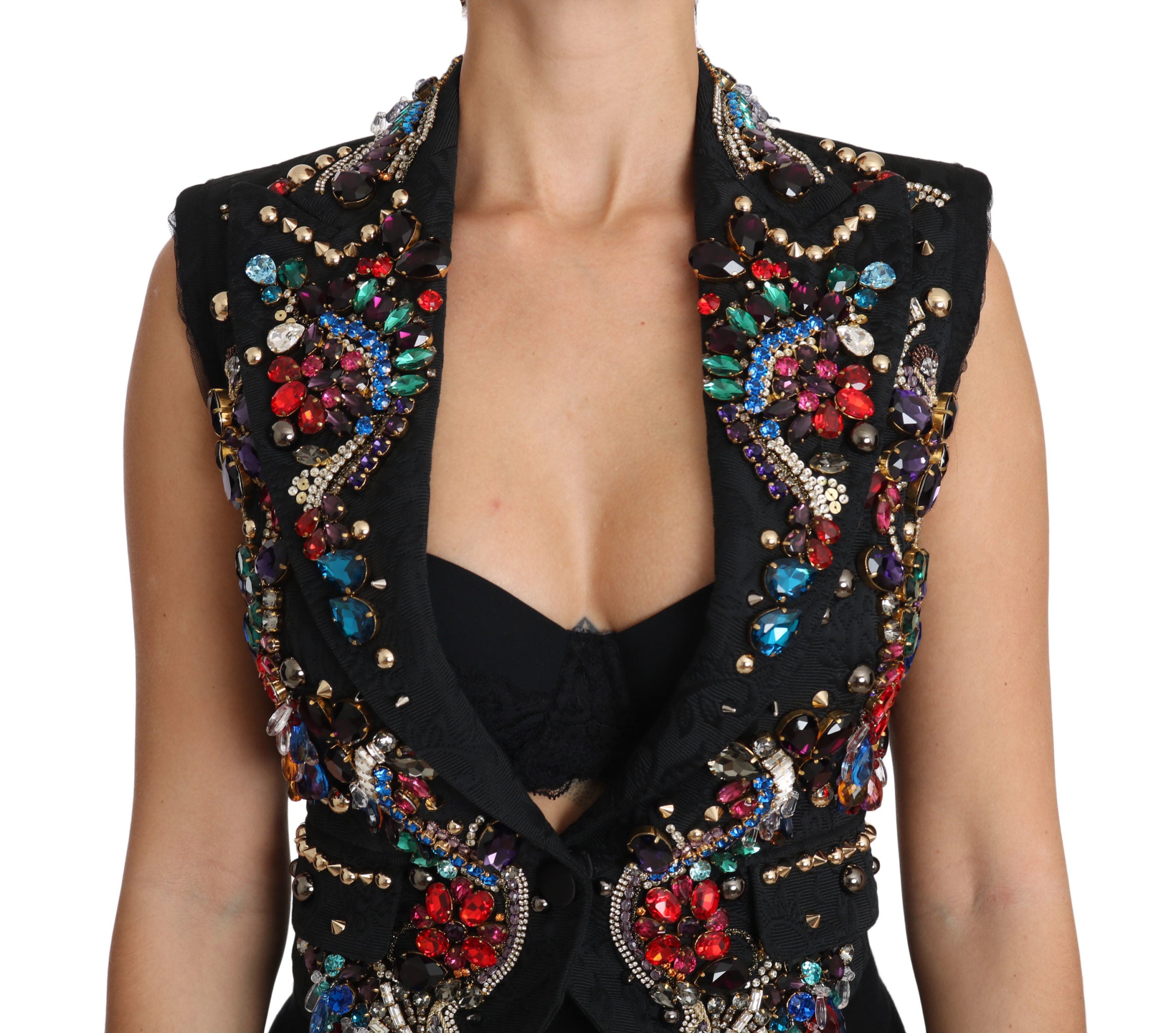 Dolce & Gabbana Dolce & Gabbana Black Crystal Sicily Vest Women's Waistcoat