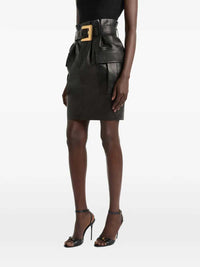 Balmain Women Belted Lambskin Skirt