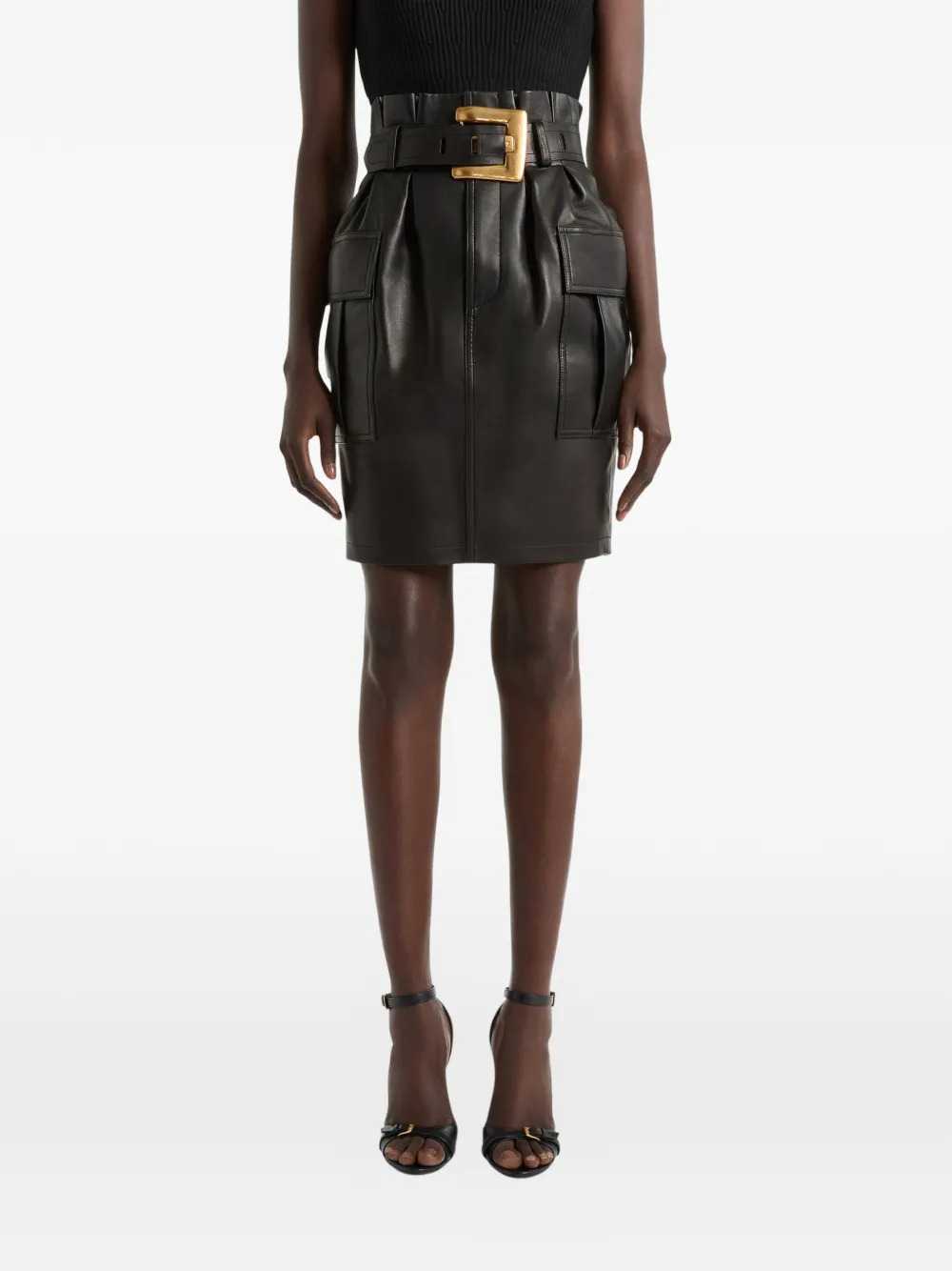 Balmain Women Belted Lambskin Skirt