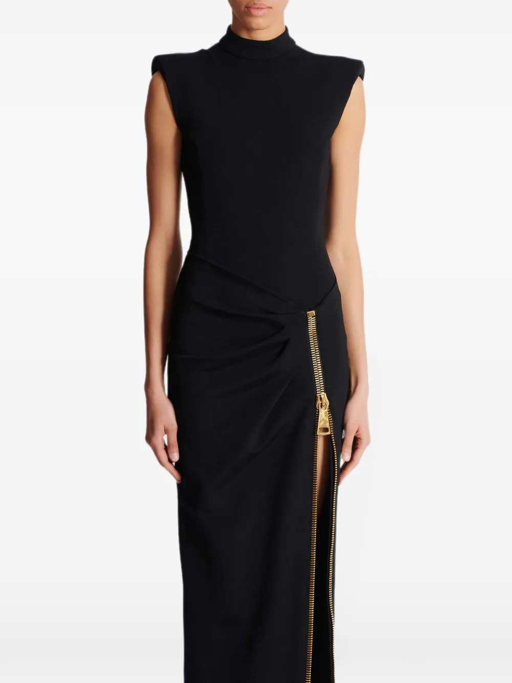 Balmain Women Long Jersey Dress With Leg Slit