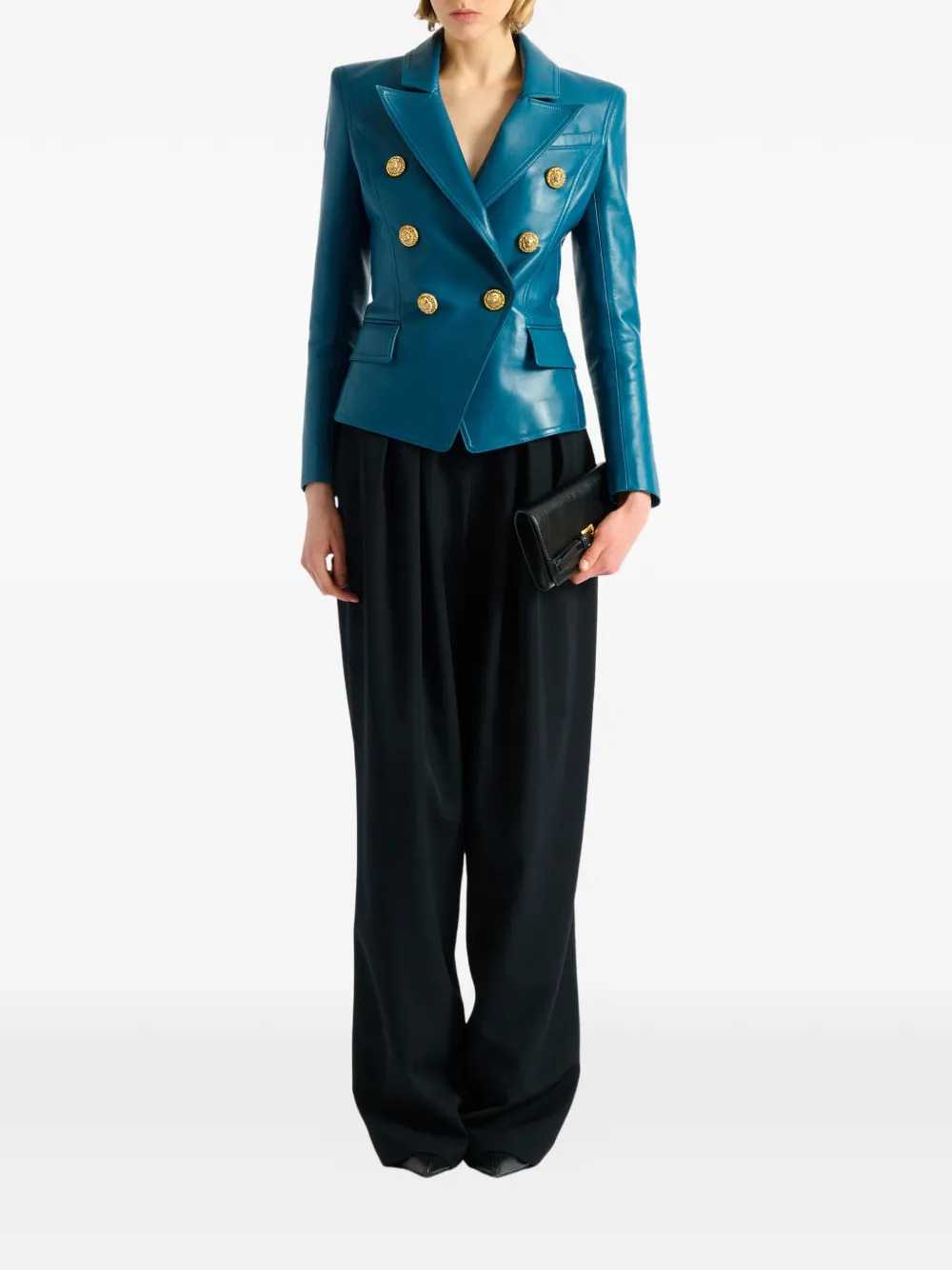 Balmain Women 6-Button Leather Jacket