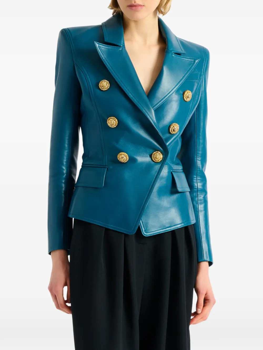 Balmain Women 6-Button Leather Jacket