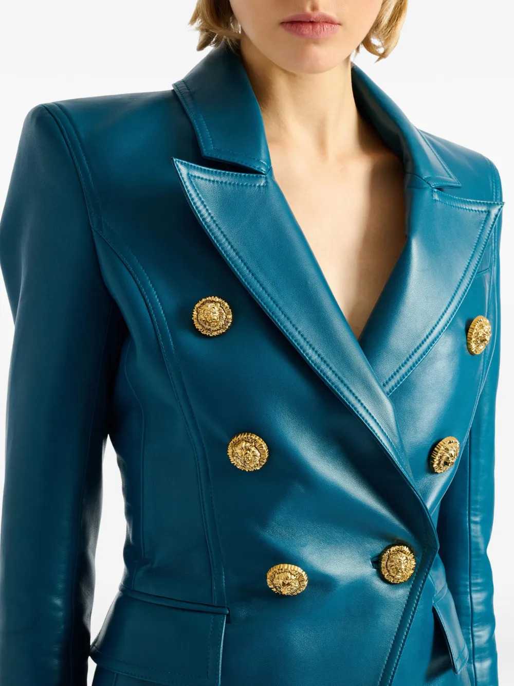 Balmain Women 6-Button Leather Jacket