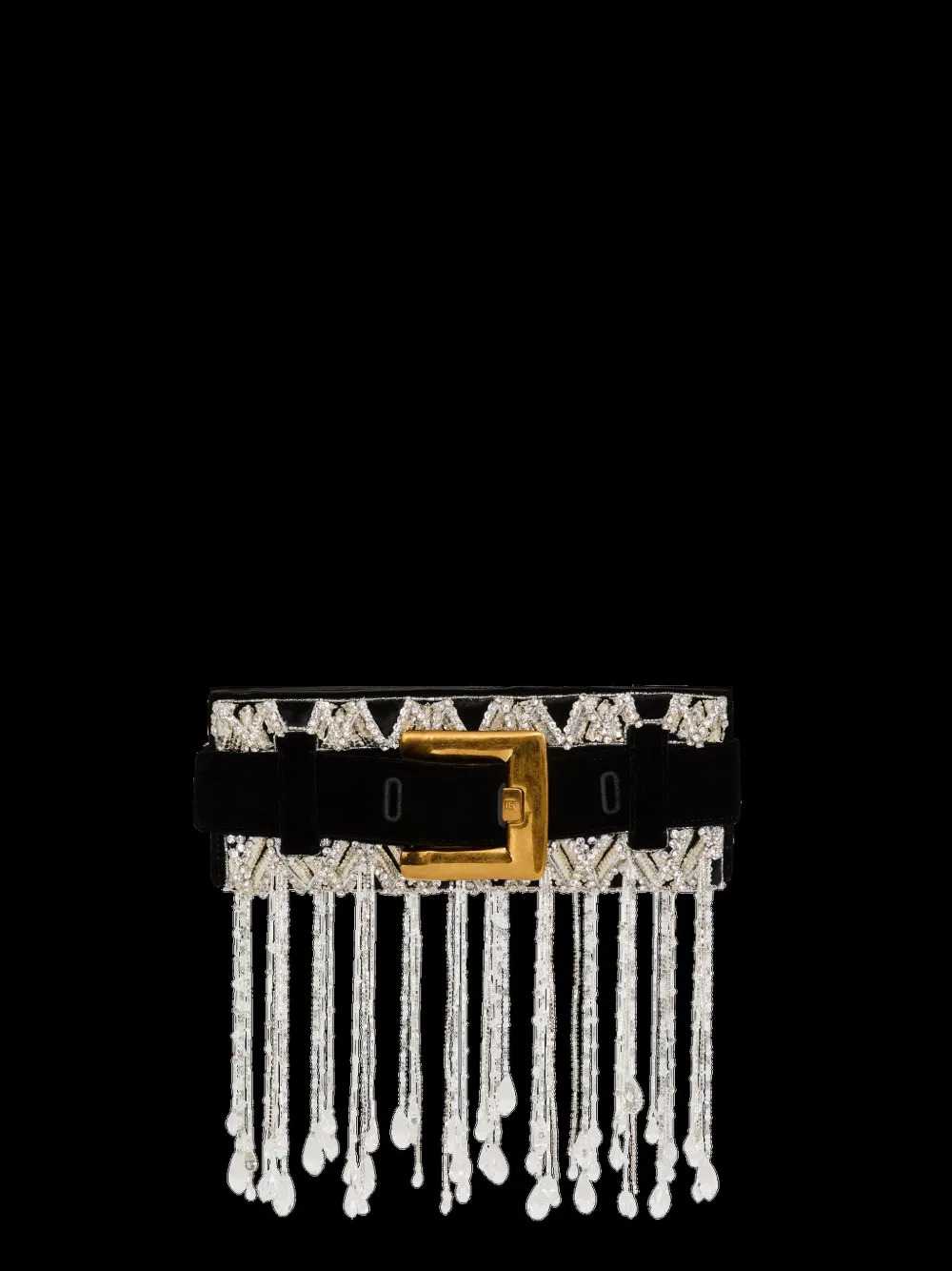 Balmain Women Anthem Embroidered Velvet Clutch