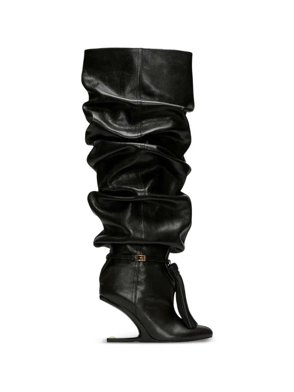 Balmain Women Textured Leather Thigh-High Boots With Tassels