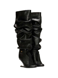 Balmain Women Textured Leather Thigh-High Boots With Tassels