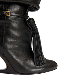 Balmain Women Textured Leather Thigh-High Boots With Tassels