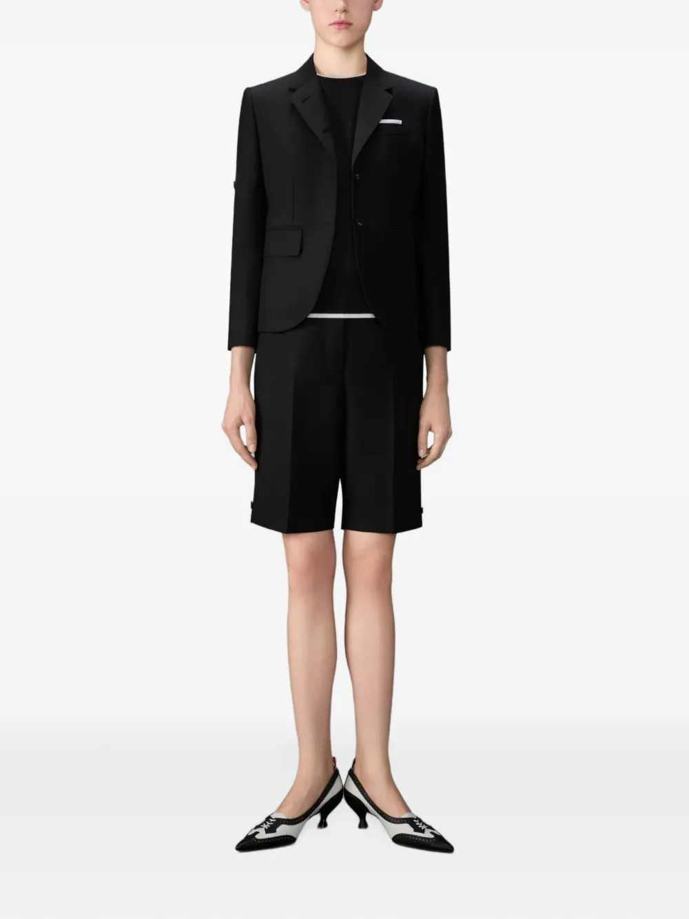 Thom Browne Women Merino Wool Short-Sleeve Sweater With 4-Bar Detail