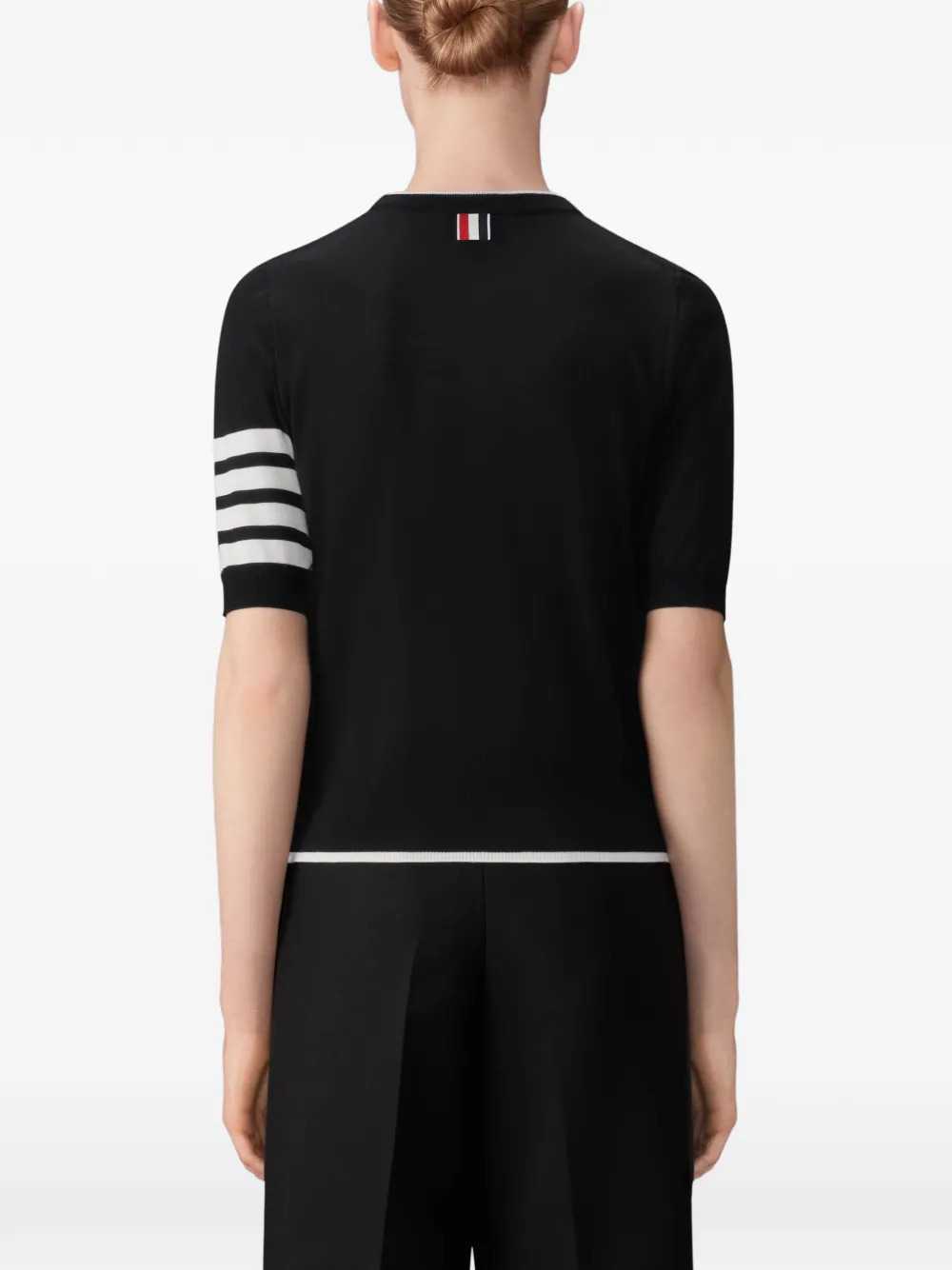 Thom Browne Women Merino Wool Short-Sleeve Sweater With 4-Bar Detail