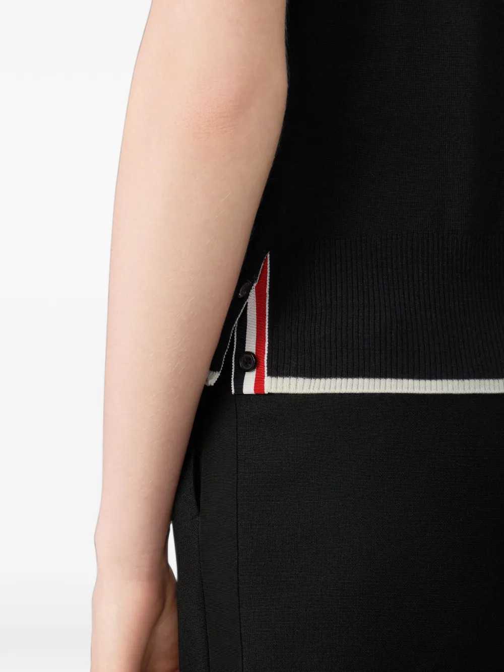 Thom Browne Women Merino Wool Short-Sleeve Sweater With 4-Bar Detail