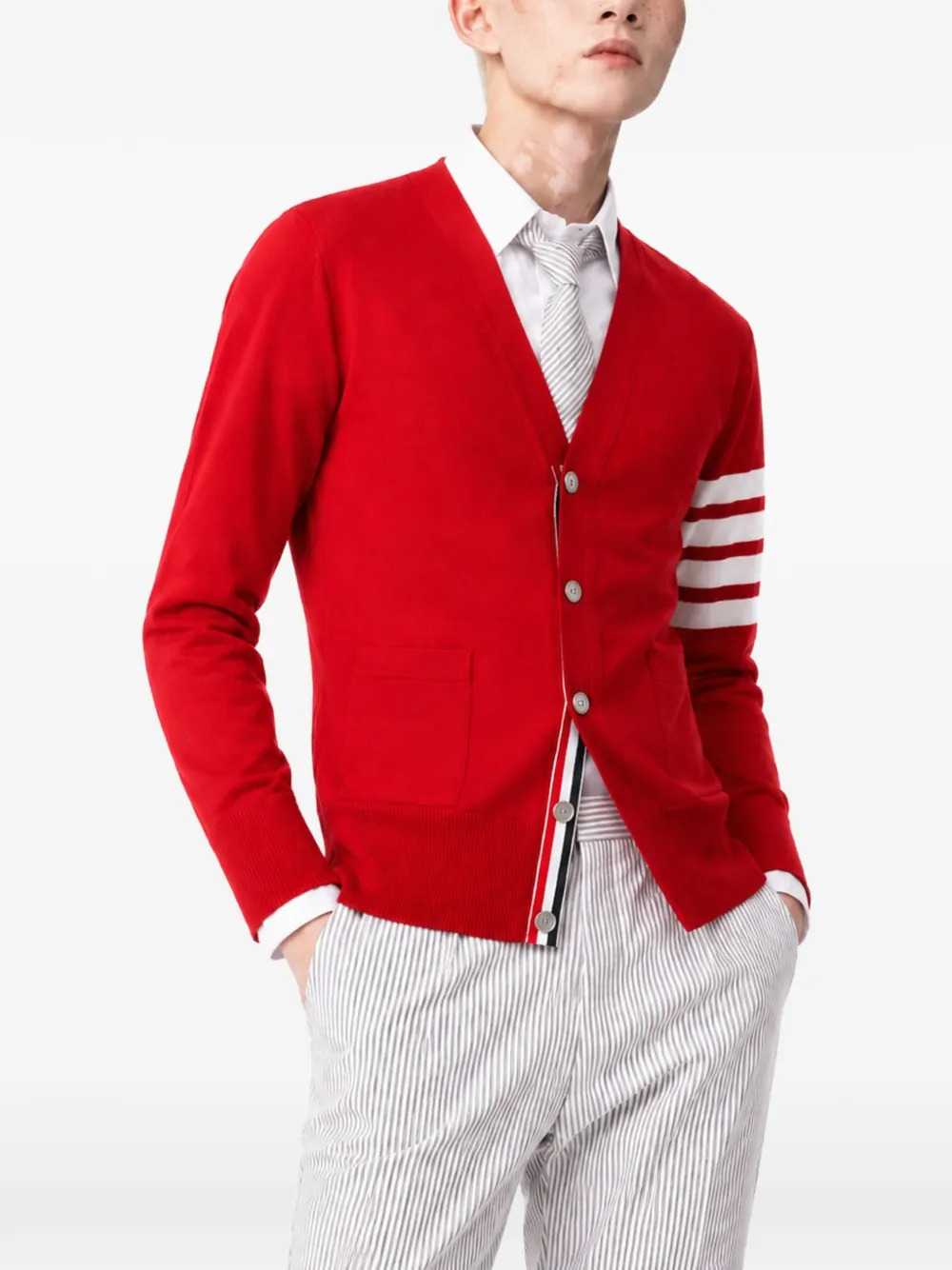 Thom Browne Men Merino Wool Cardigan With 4-Bar Detail