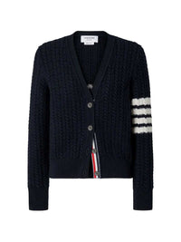 Thom Browne Women Merino Wool Cardigan With 4-Bar Detail