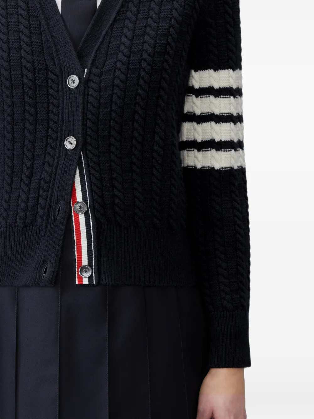 Thom Browne Women Merino Wool Cardigan With 4-Bar Detail