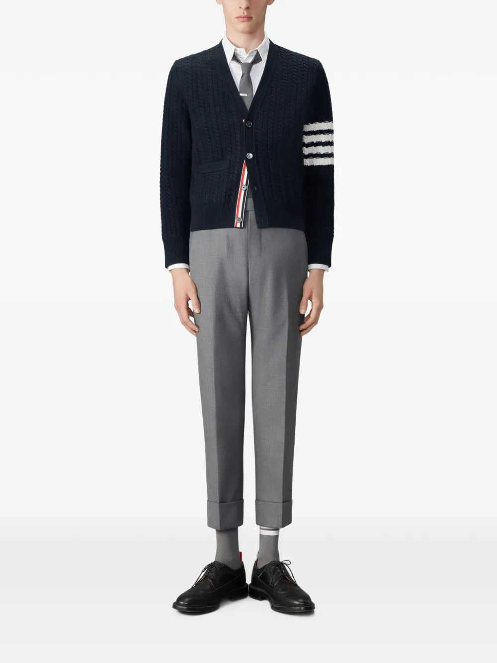 Thom Browne Men Merino Wool Anchor Cardigan With 4-Bar Detail