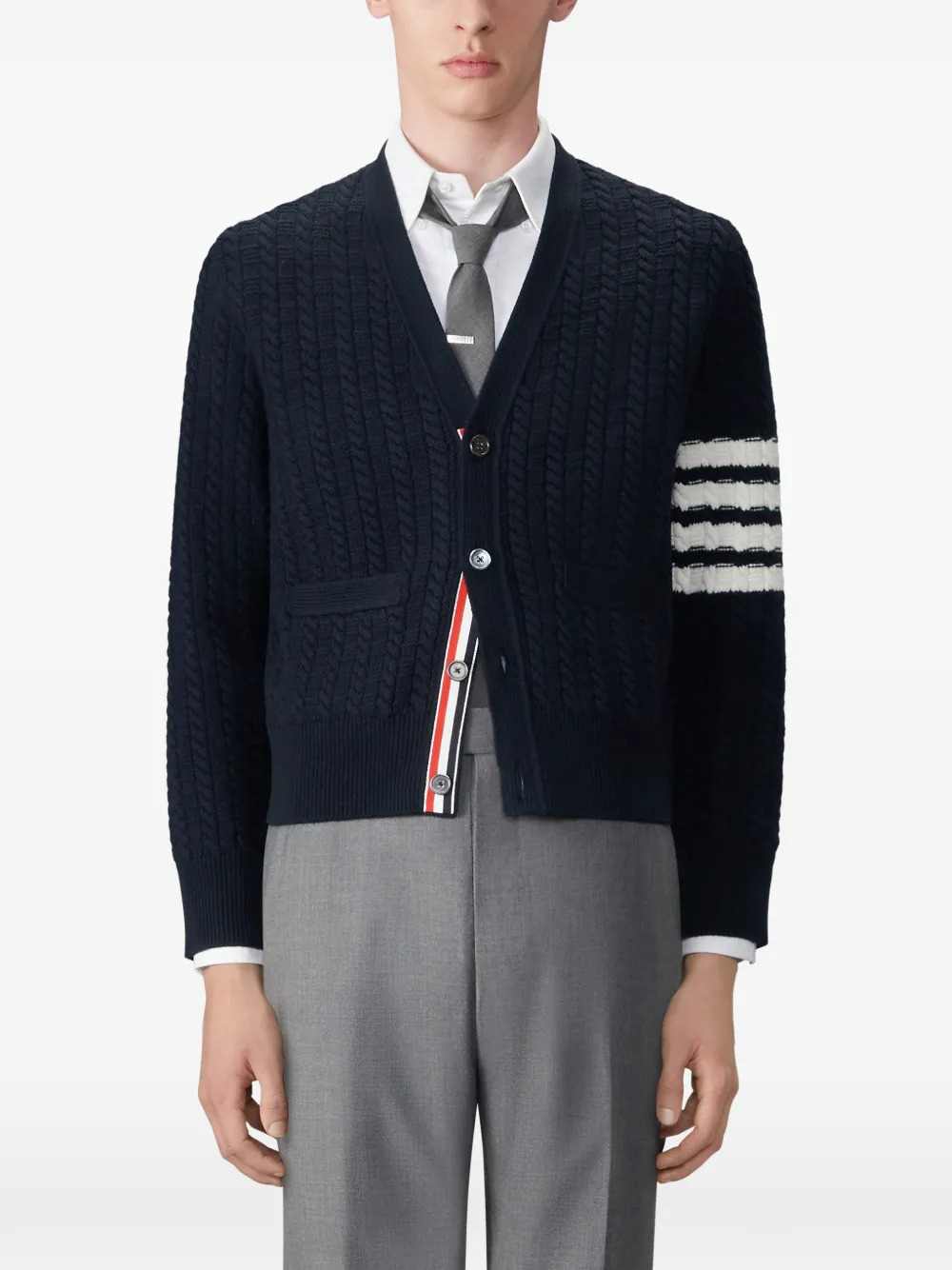 Thom Browne Men Merino Wool Anchor Cardigan With 4-Bar Detail