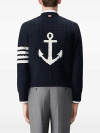 Thom Browne Men Merino Wool Anchor Cardigan With 4-Bar Detail