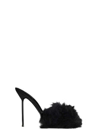 Paris Texas Women Furry Mule In Soft Fur With Patent Leather Inserts