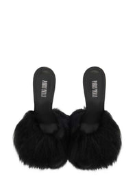 Paris Texas Women Furry Mule In Soft Fur With Patent Leather Inserts