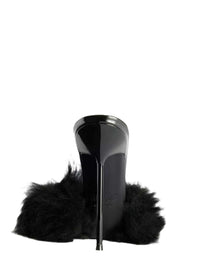 Paris Texas Women Furry Mule In Soft Fur With Patent Leather Inserts