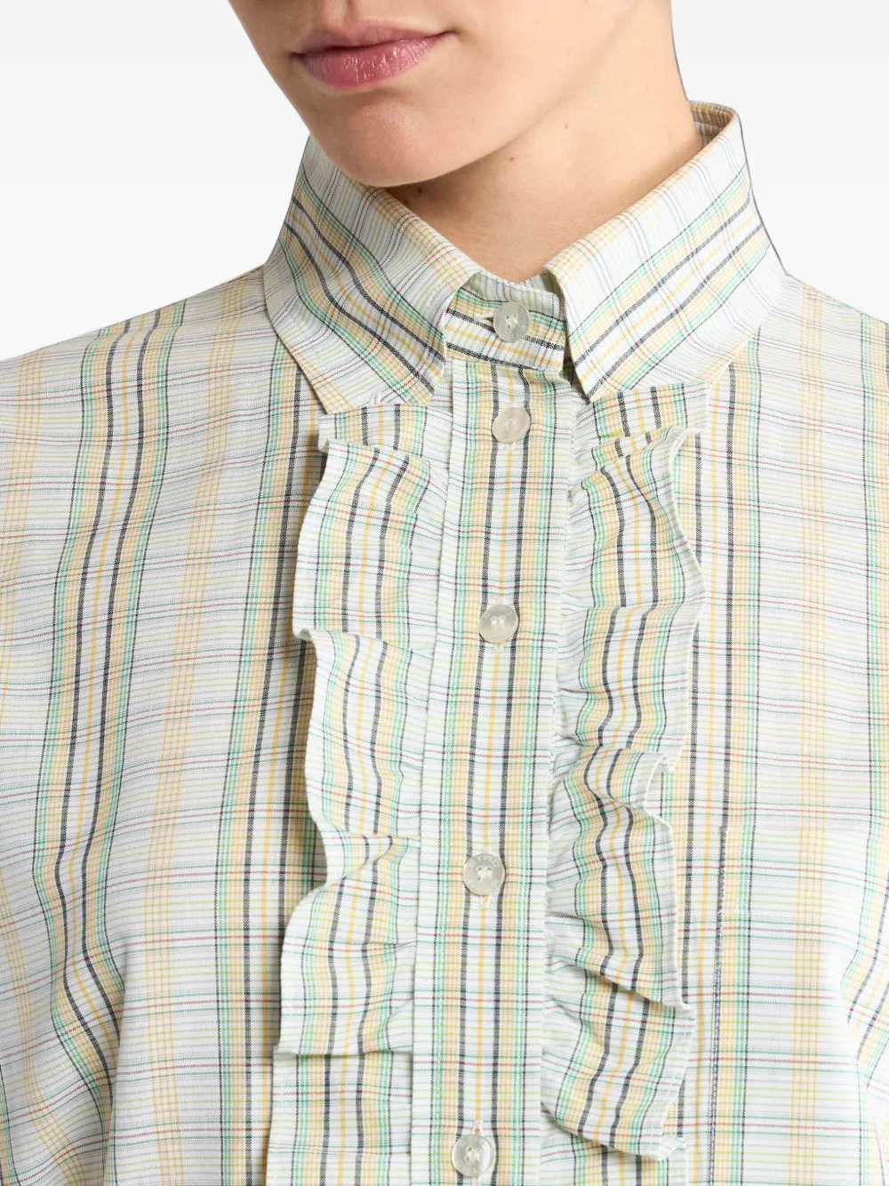 Etro Women Cotton Shirt With A Bib Front And A Checkered Pattern