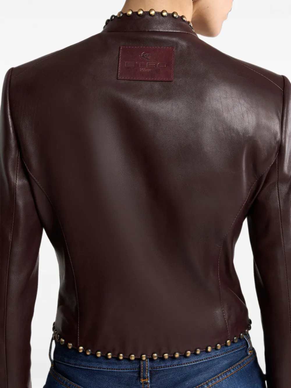 Etro Women Studded Cropped Leather Jacket