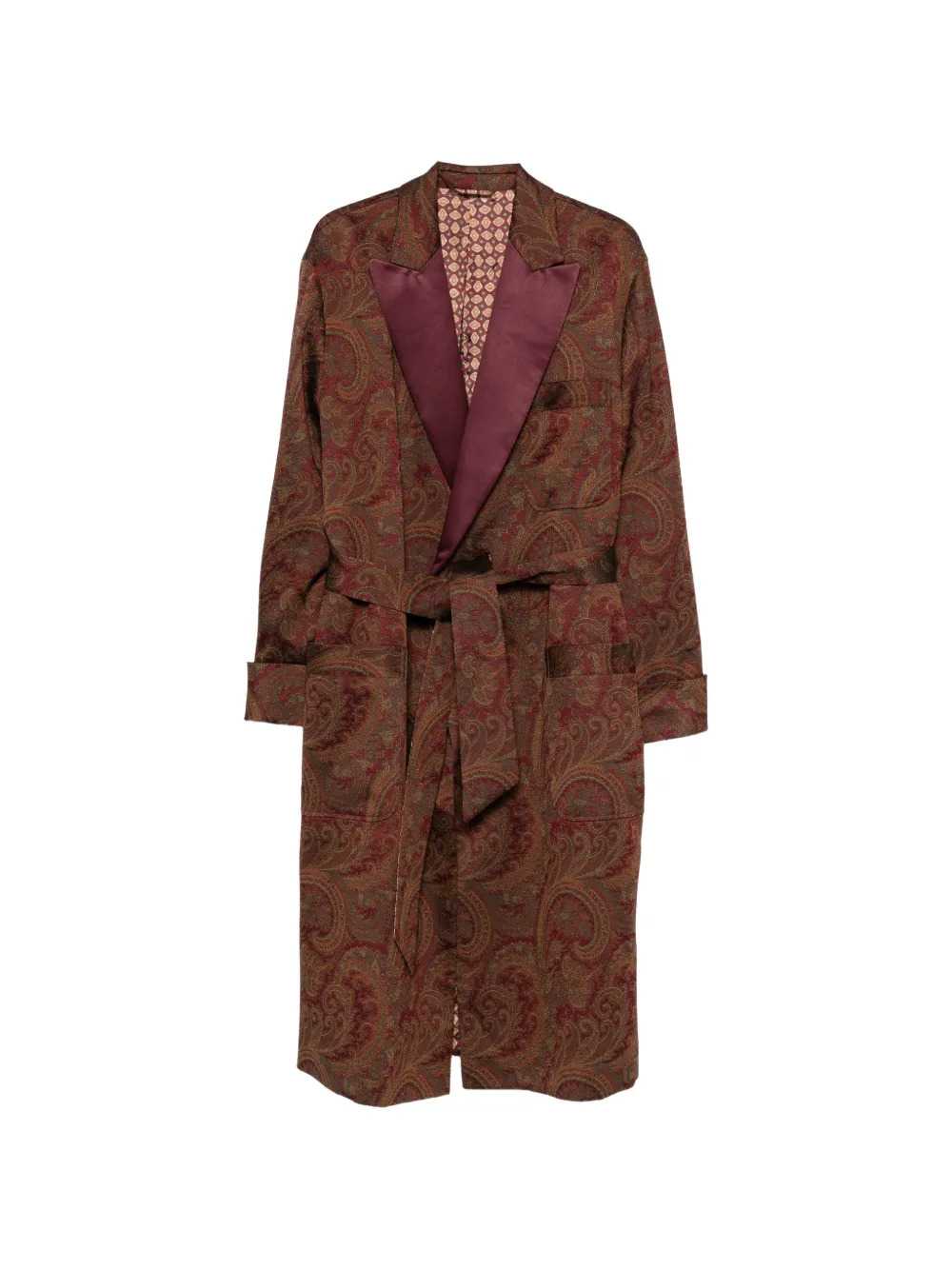 Etro Men Belted Coat With Jacquard Paisley Print