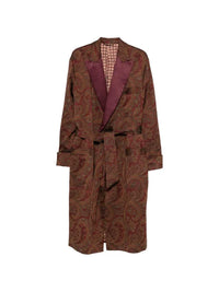 Etro Men Belted Coat With Jacquard Paisley Print